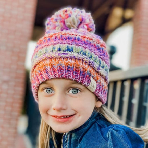 'C.C. BEANIE' "POM-POM' BEANIE KIDS VARIEGATED MULE - Picture 12 of 15